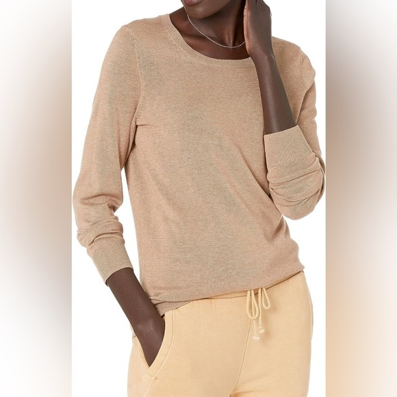 Amazon Essentials Tan Camel Long-Sleeve Lightweight Crewneck Sweater sz XS - Picture 1 of 8